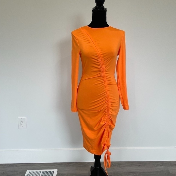 Ruched Draw Strings Bodycon Midi Dress - Picture 3 of 9